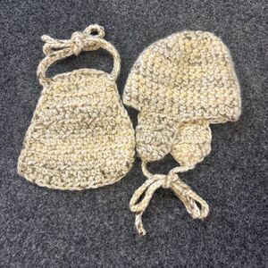 Hand Crocheted Newborn Bonnet & Bib Set Soft New